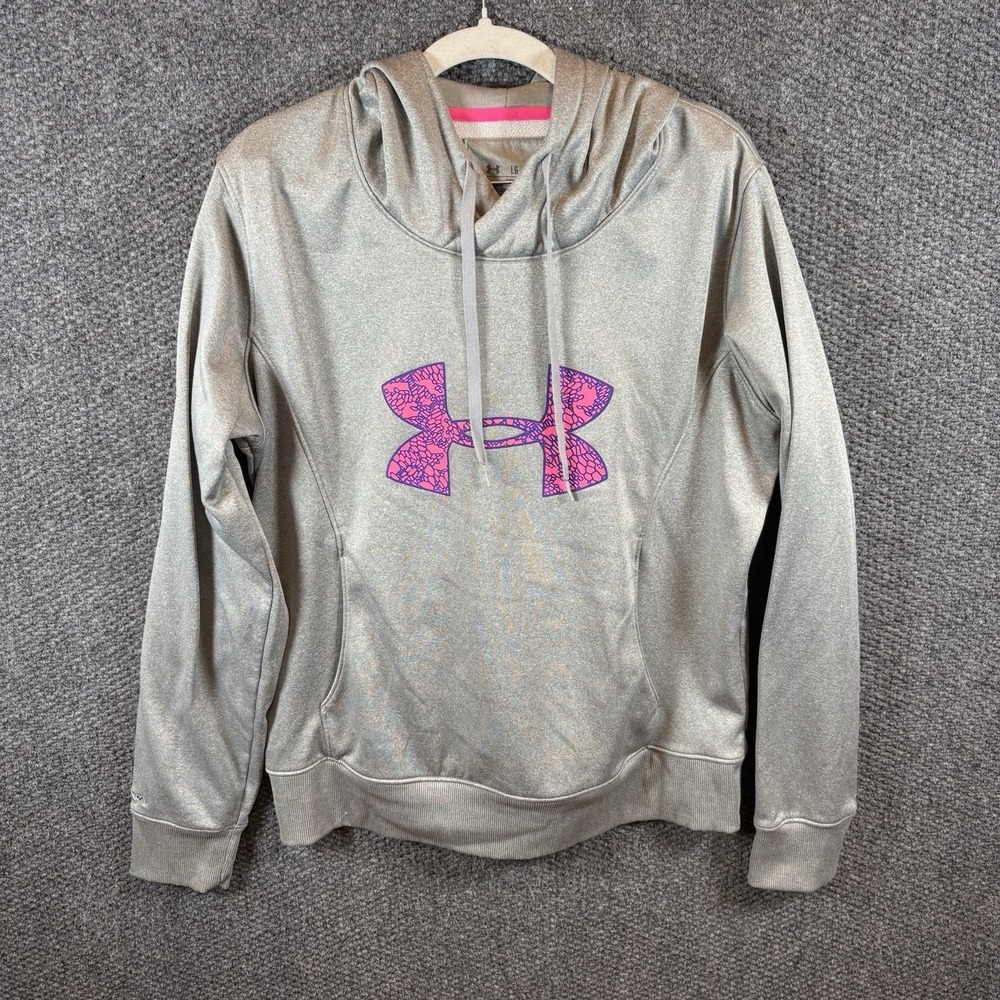 Under Armour Sweatshirt Womens Large Gray Long Sleeve‎ Hooded Semi Fitted Logo